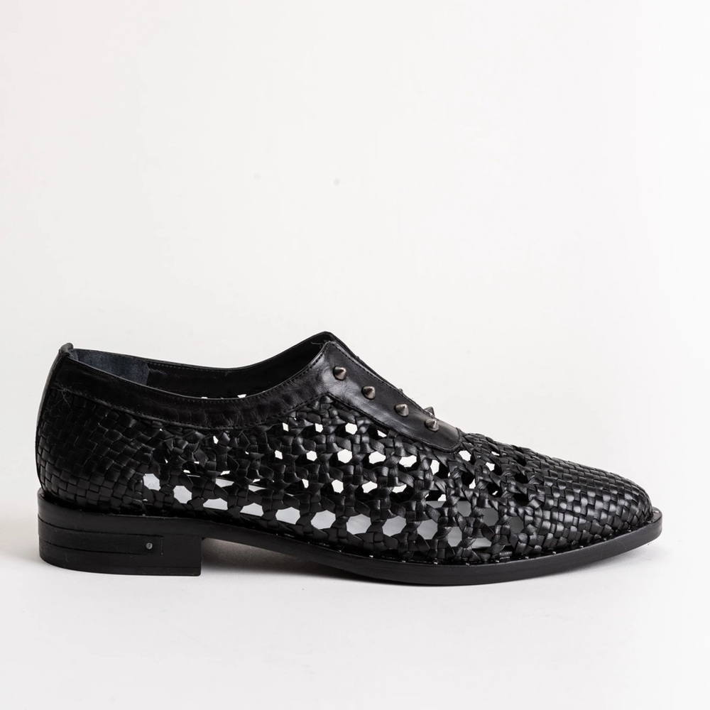 Freda Salvador Wish Woven Oxford Black Leather Loafers size 8